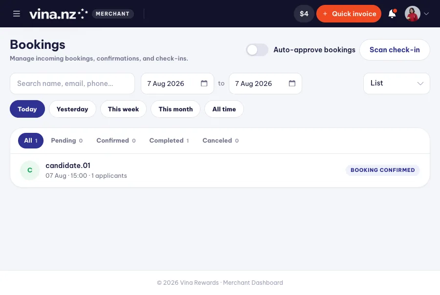 Handle bookings — PC