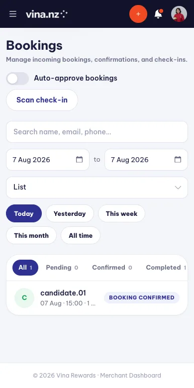 Handle bookings — Mobile