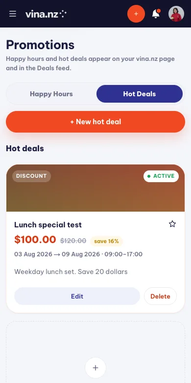 Run deals and happy hours — Mobile