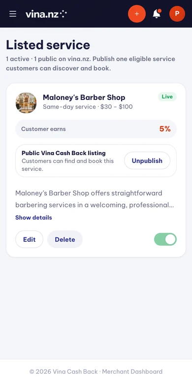 Go live on Cash Back — Mobile