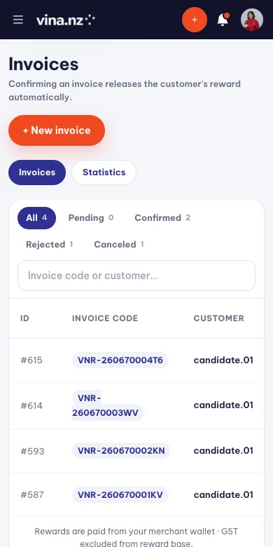 Raise and settle invoices — Mobile