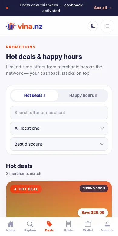 Hot deals and happy hours — Mobile
