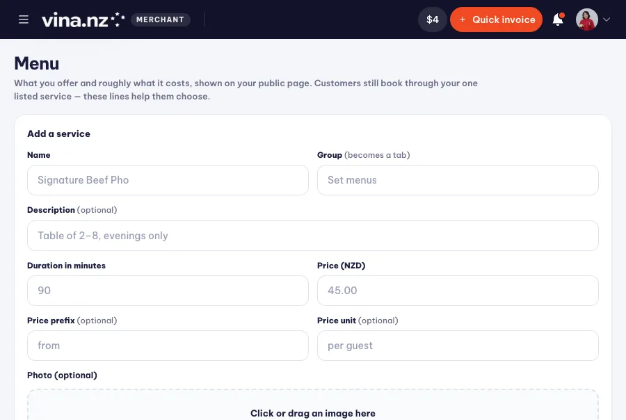 Services and menu — PC